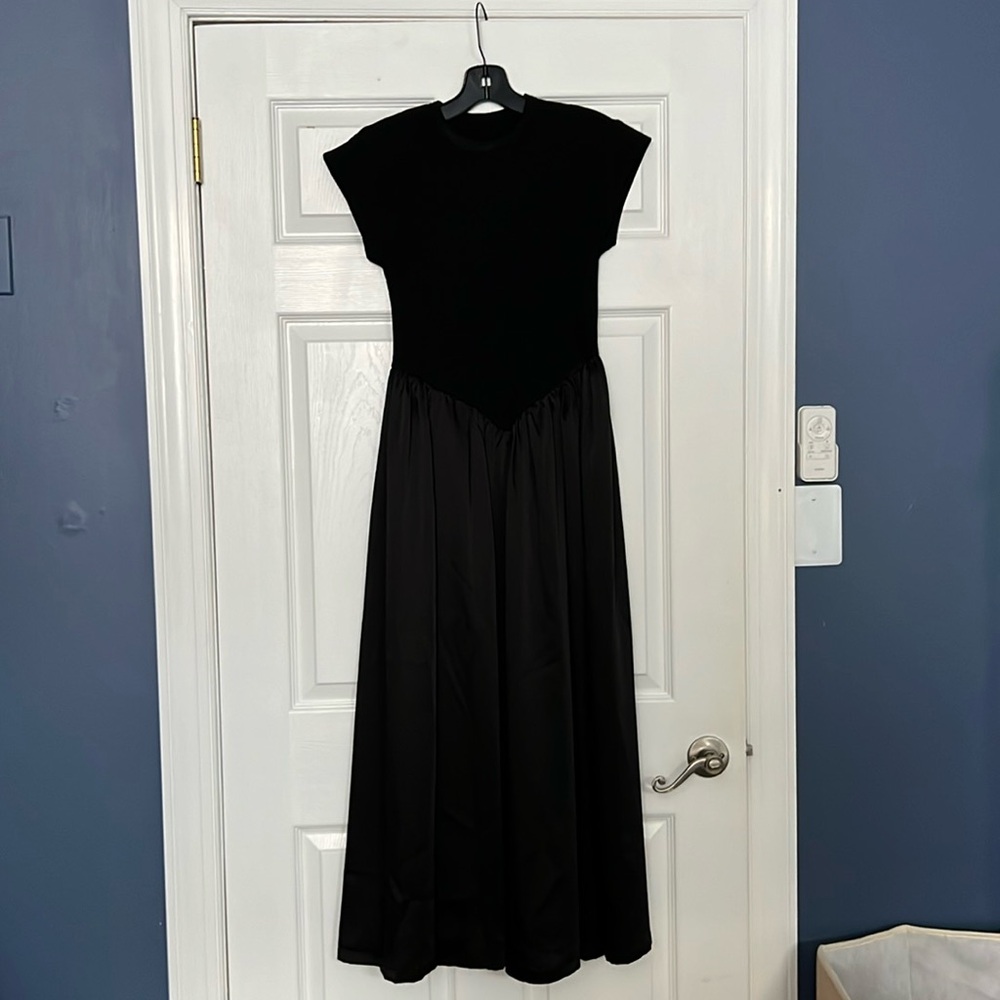 Ancosti Patchwork Cap Sleeve Maxi Dress in Black